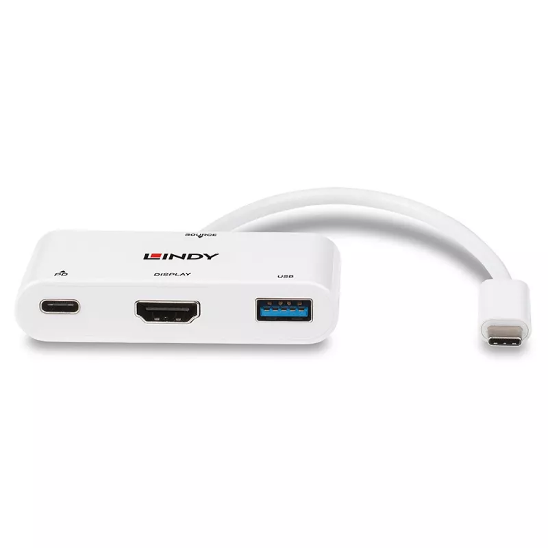 Konwerter Lindy USB 3.2 Typu C na HDMI z Portem USB Typu A i Zasilaniem