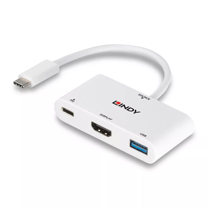 Konwerter Lindy USB 3.2 Typu C na HDMI z Portem USB Typu A i Zasilaniem