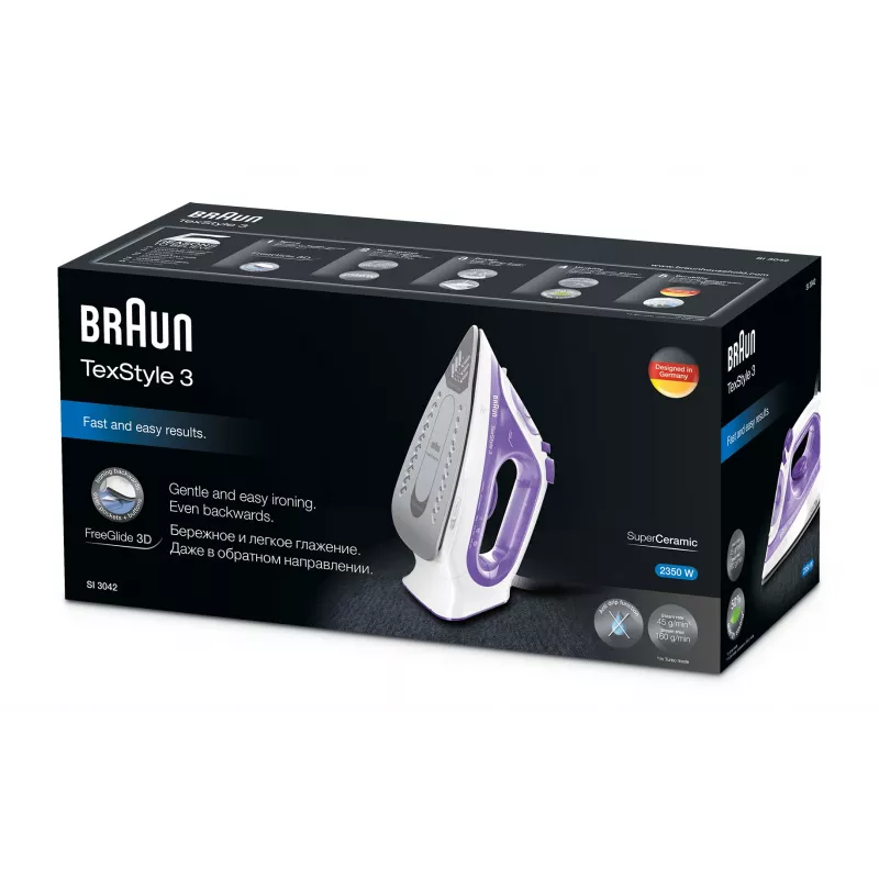 Braun TexStyle 3 SI3042VI Żelazko parowe Ceramiczna stopa 2350 W Fioletowy, Srebrny, Biały