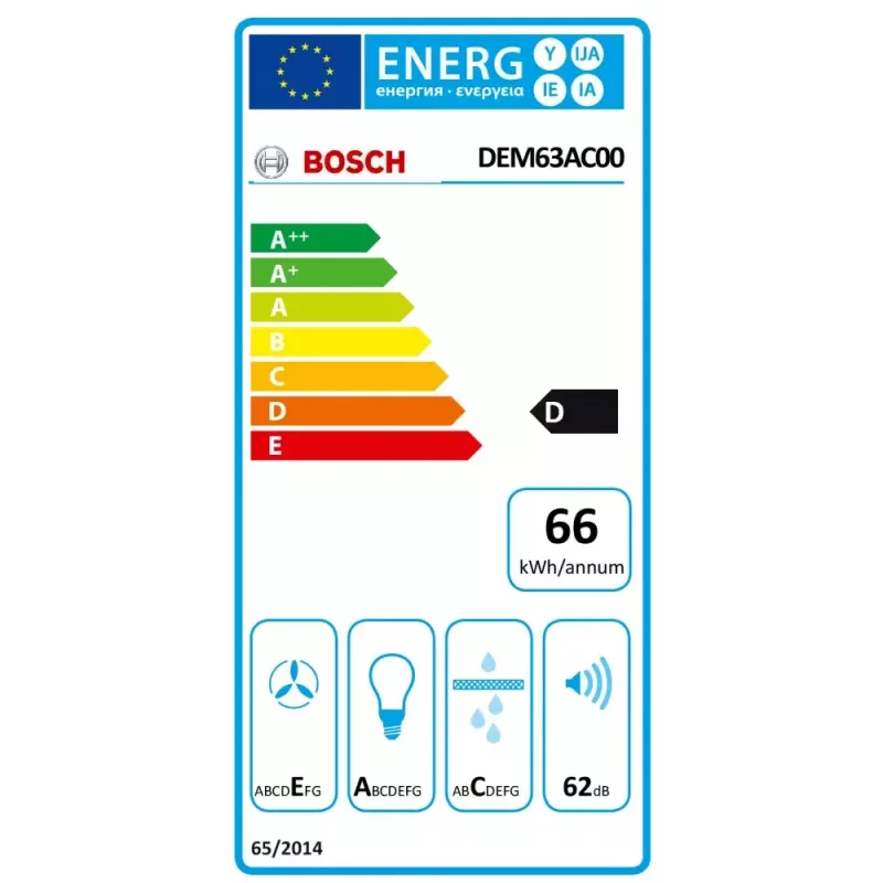 Okap do zabudowy częściowej Bosch Serie 2 DEM63AC00, filtr aluminiowy, poziom hałasu: E