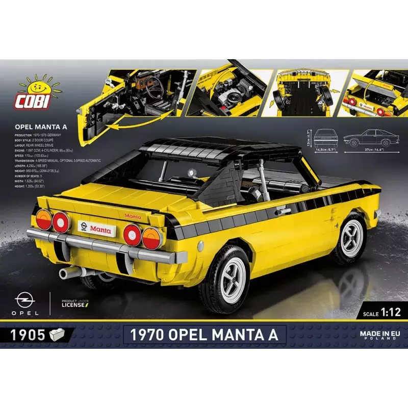 Zabawka konstrukcyjna Cobi Opel Manta A 1970 model w skali 1:12, zestaw klocków