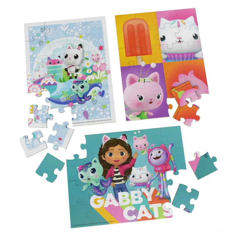 Gry Gabby’s Dollhouse, 3 drewniane puzzle 24-elementowe z drewnianym pudełkiem do przechowywania, puzzle dla dzieci, dla przedszkolaków w wieku 3+