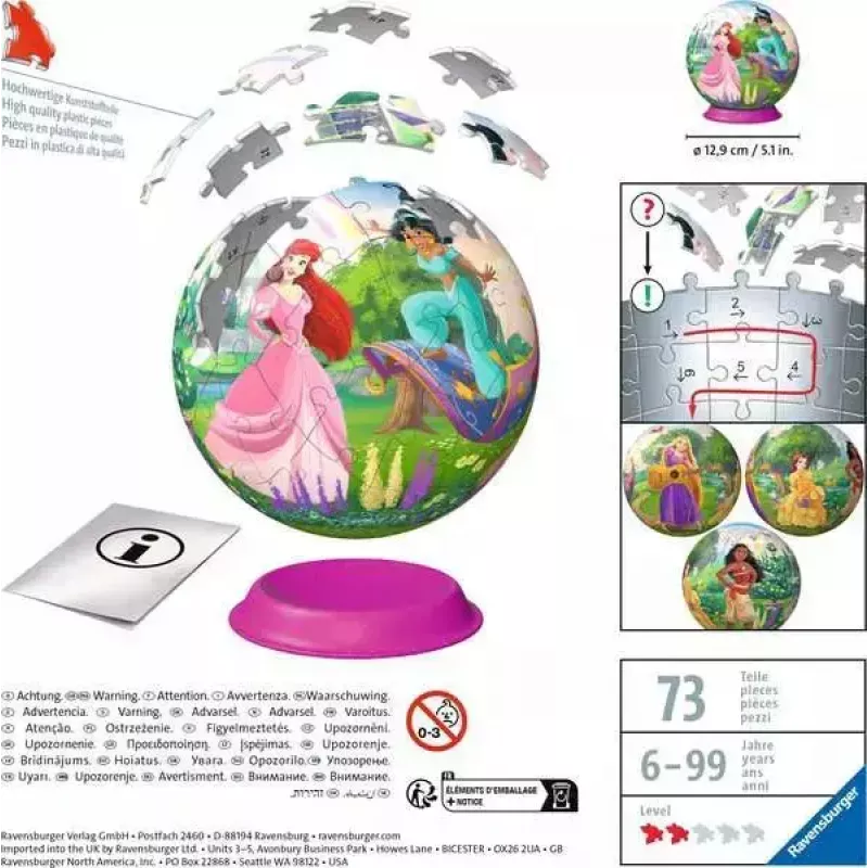 Kula 3D Puzzle Ravensburger Disney Princess – 72 elementy, sferyczny model układanki