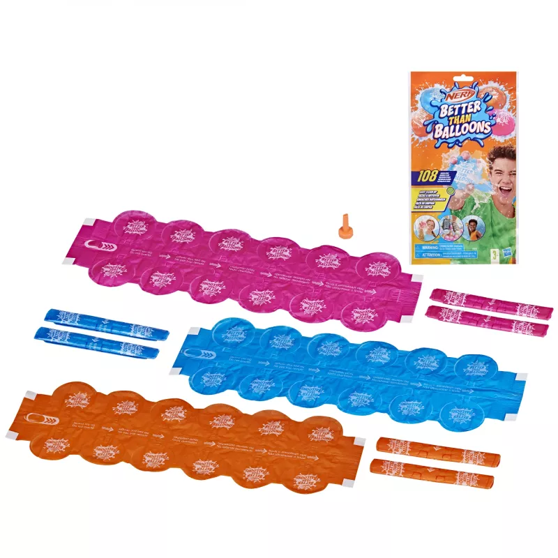Nerf Super Soaker Better Than Balloons zabawki wodne, łatwe sprzątanie w 1 kawałku, 108 kapsułek, wiele sposobów na zabawę, wodne szaleństwa w ogrodzie, prezenty dla dzieci, wiek 3+