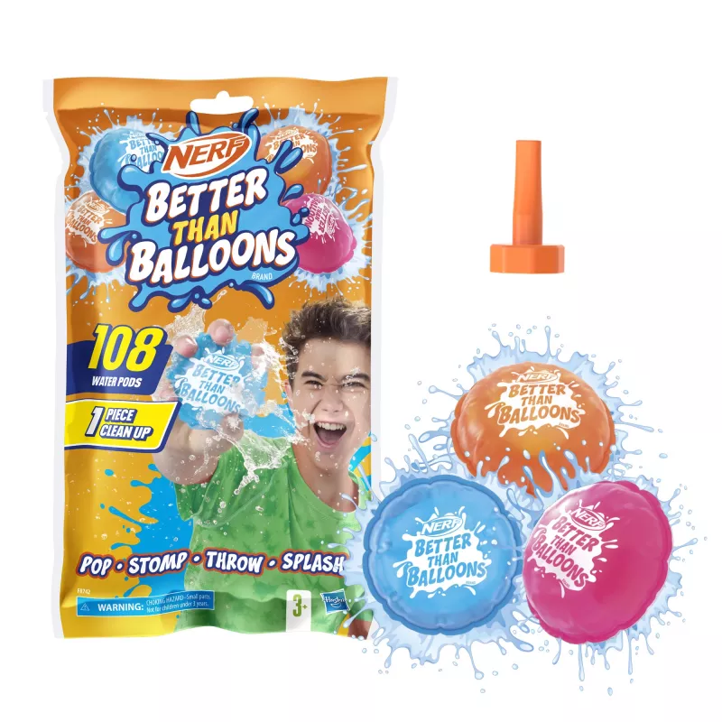 Nerf Super Soaker Better Than Balloons zabawki wodne, łatwe sprzątanie w 1 kawałku, 108 kapsułek, wiele sposobów na zabawę, wodne szaleństwa w ogrodzie, prezenty dla dzieci, wiek 3+