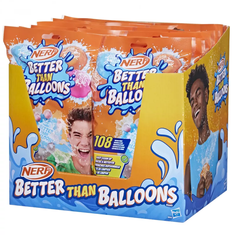 Nerf Super Soaker Better Than Balloons zabawki wodne, łatwe sprzątanie w 1 kawałku, 108 kapsułek, wiele sposobów na zabawę, wodne szaleństwa w ogrodzie, prezenty dla dzieci, wiek 3+