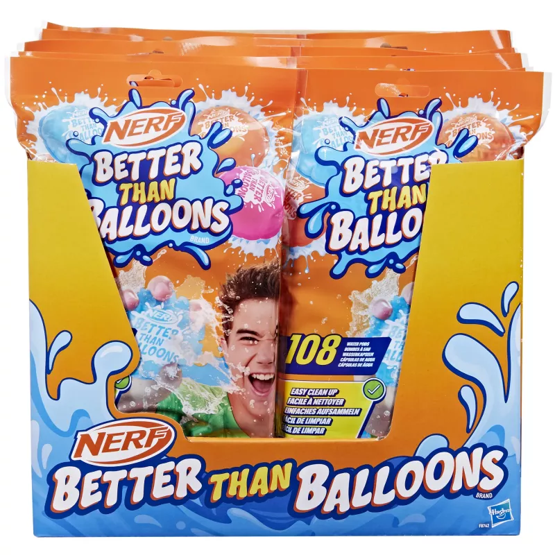 Nerf Super Soaker Better Than Balloons zabawki wodne, łatwe sprzątanie w 1 kawałku, 108 kapsułek, wiele sposobów na zabawę, wodne szaleństwa w ogrodzie, prezenty dla dzieci, wiek 3+