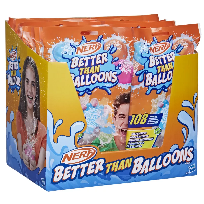 Nerf Super Soaker Better Than Balloons zabawki wodne, łatwe sprzątanie w 1 kawałku, 108 kapsułek, wiele sposobów na zabawę, wodne szaleństwa w ogrodzie, prezenty dla dzieci, wiek 3+