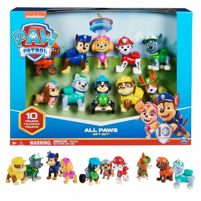 PAW Patrol, 10. rocznica, Zestaw figurek All Paws On Deck z 10 kolekcjonerskimi figurkami akcji, Zabawki dla dzieci od 3 lat