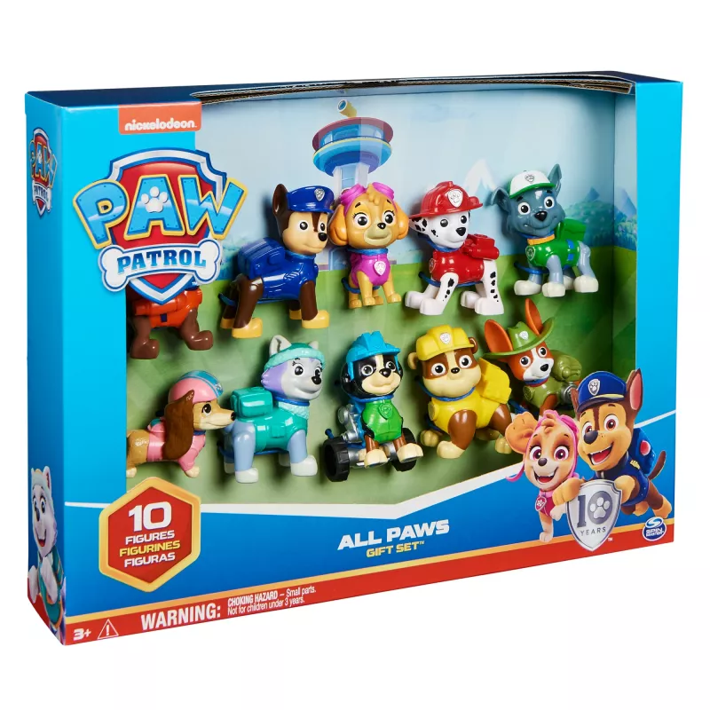 PAW Patrol, 10. rocznica, Zestaw figurek All Paws On Deck z 10 kolekcjonerskimi figurkami akcji, Zabawki dla dzieci od 3 lat