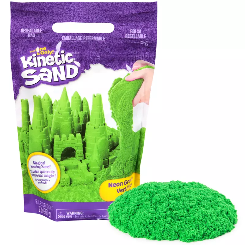 Kinetic Sand, 2 funty zielonego piasku do zabawy, formowalne zabawki sensoryczne dla dzieci, zamykana torebka (opakowanie może się różnić), dla dzieci od 3 lat