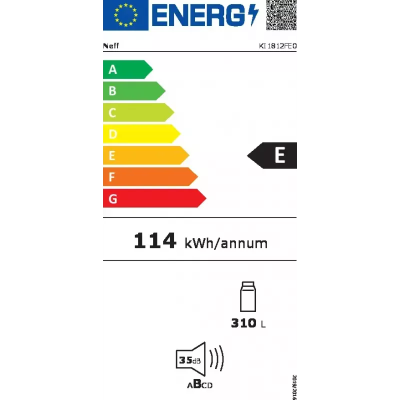 Lodówka do zabudowy NEFF KI1812FE0 — 310 L pojemności netto, lampa LED, zawias prawy, klasa energetyczna E