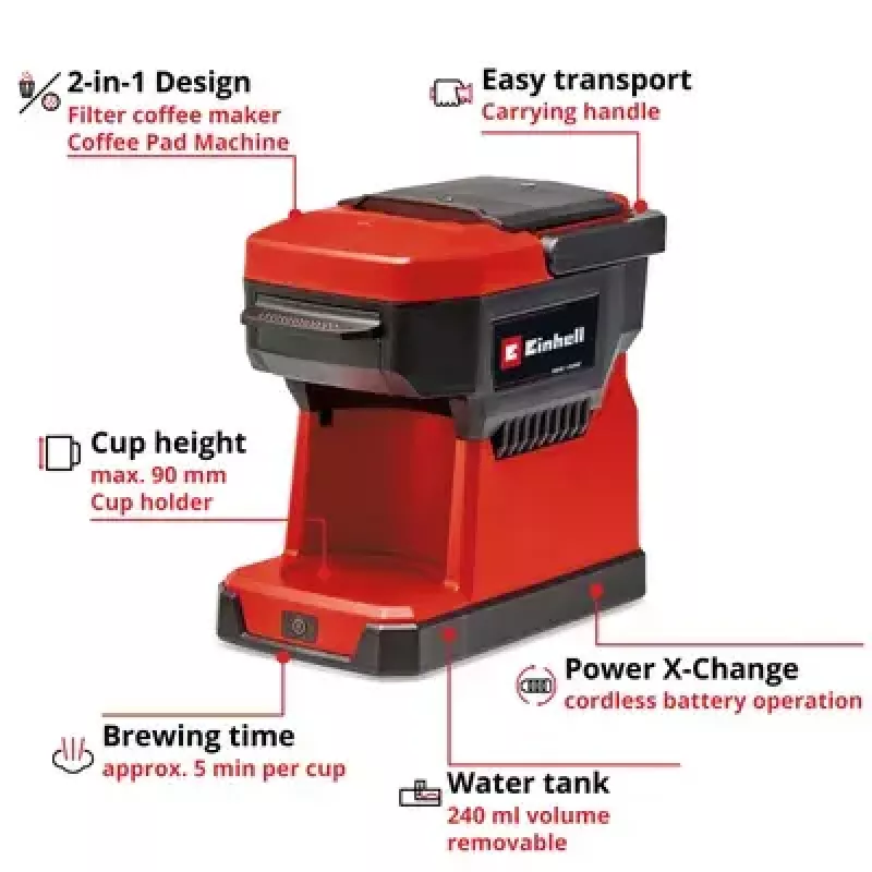 Ekspres do kawy przelewowy Einhell 0.24 L TE-CF 18 Li-Solo