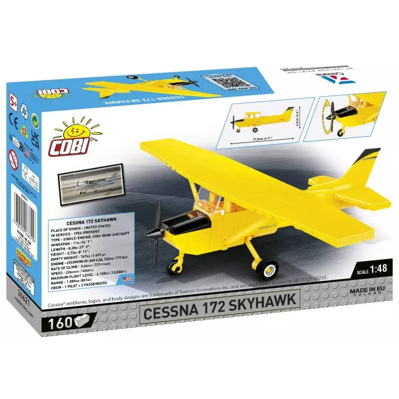 Klocki konstrukcyjne Cobi Cessna 172 Skyhawk żółty model 26621 – zestaw w skali i do samodzielnego montażu