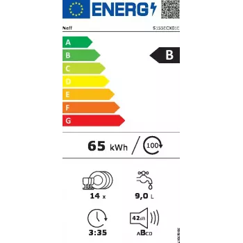 Zmywarka do zabudowy NEFF N50 S155ECX01E — 14 kompletów, Home Connect, klasa energetyczna B, 42 dB