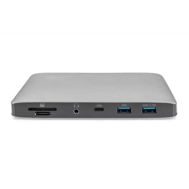 Stacja dokująca DIGITUS USB-C - 2x USB Type-C / 2x USB 3.0 10Gbps / USB 3.0 5Gpbs / 2x DP / Gbe / micro SD / SD / 3,5 mm - 60 W USB Power Delivery
