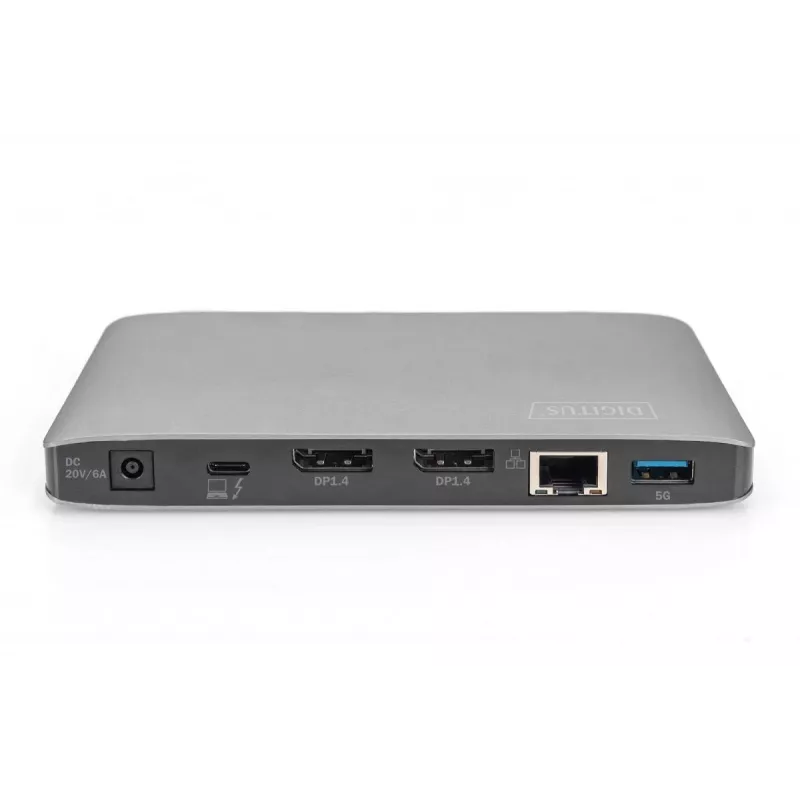Stacja dokująca DIGITUS USB-C - 2x USB Type-C / 2x USB 3.0 10Gbps / USB 3.0 5Gpbs / 2x DP / Gbe / micro SD / SD / 3,5 mm - 60 W USB Power Delivery