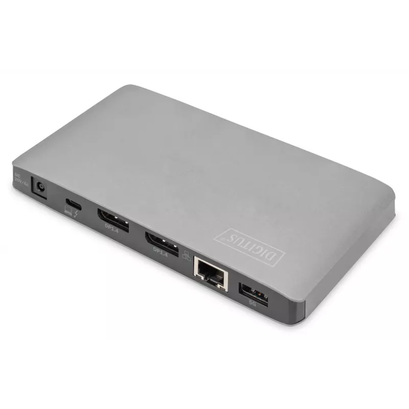 Stacja dokująca DIGITUS USB-C - 2x USB Type-C / 2x USB 3.0 10Gbps / USB 3.0 5Gpbs / 2x DP / Gbe / micro SD / SD / 3,5 mm - 60 W USB Power Delivery