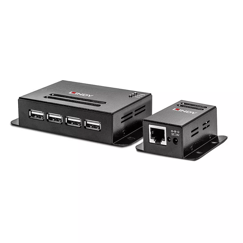 Lindy 50m 4-portowy przedłużacz USB 2.0 Cat.6, Nadajnik i odbiornik sieciowy, 50 m, 480 Mbit/s, Cat5, Cat5e, Cat6, NS1021, Brąz fosforowy