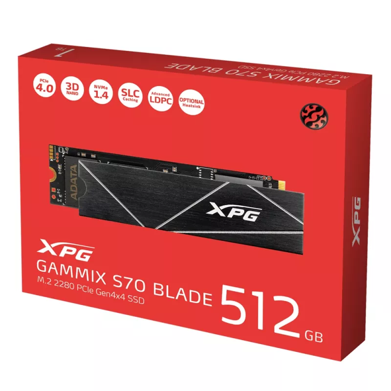 SSD M.2 512 GB ADATA XPG GAMMIX S70 BLADE — PCIe 4.0 NVMe, odczyt 7400 MB/s, zapis 2600 MB/s