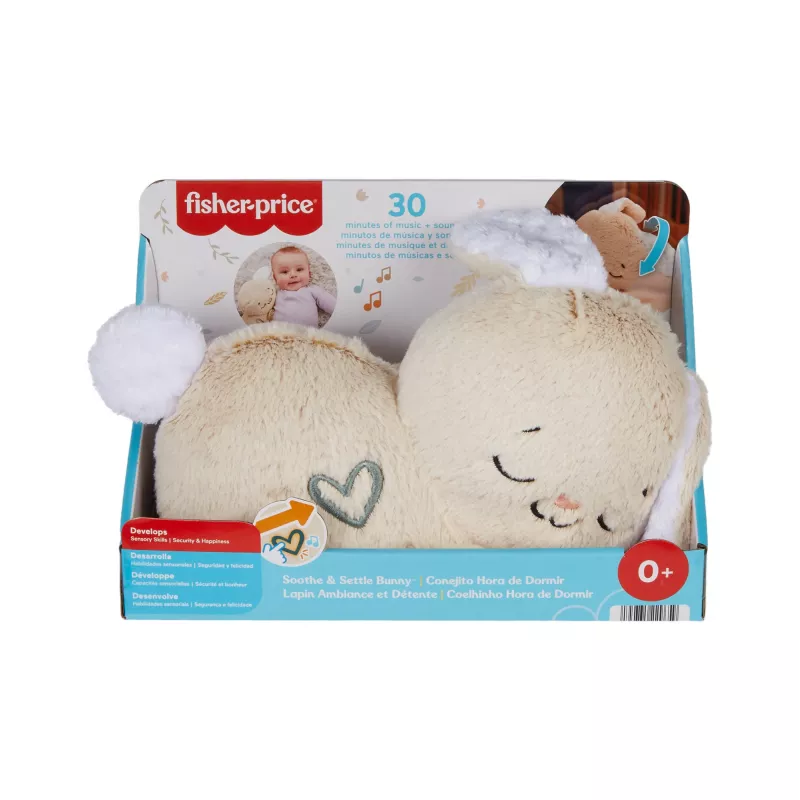 Fisher-Price Soothe & Settle Bunny – pluszowa zabawka dla niemowląt i konfigurowalny szumiący króliczek z ruchem