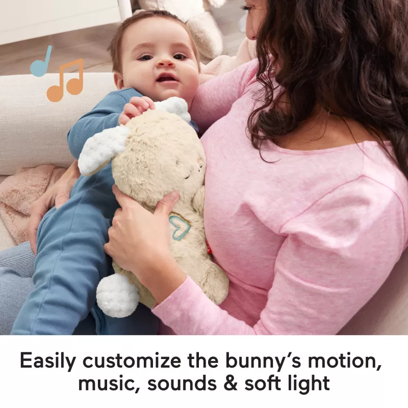 Fisher-Price Soothe & Settle Bunny – pluszowa zabawka dla niemowląt i konfigurowalny szumiący króliczek z ruchem