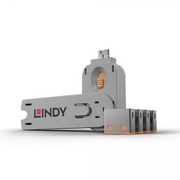 Blokada portu Lindy USB Port Blocker zestaw 4 szt. kod kolorystyczny pomarańczowy