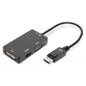 DIGITUS ASSMANN Kabel konwertera DisplayPort, DP - HDMI+DVI+VGA M-F/F/F, 20cm, kabel Multi-Media 3 w 1, CE, czarny
