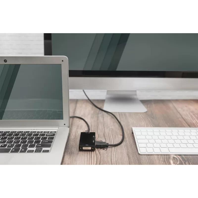 DIGITUS ASSMANN Kabel konwertera DisplayPort, DP - HDMI+DVI+VGA M-F/F/F, 20cm, kabel Multi-Media 3 w 1, CE, czarny
