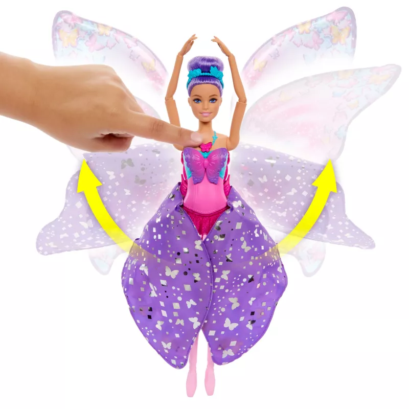 Lalka Barbie Dance and Flutter z 2-w-1 transformacją z tancerki w motyla, fioletowe włosy