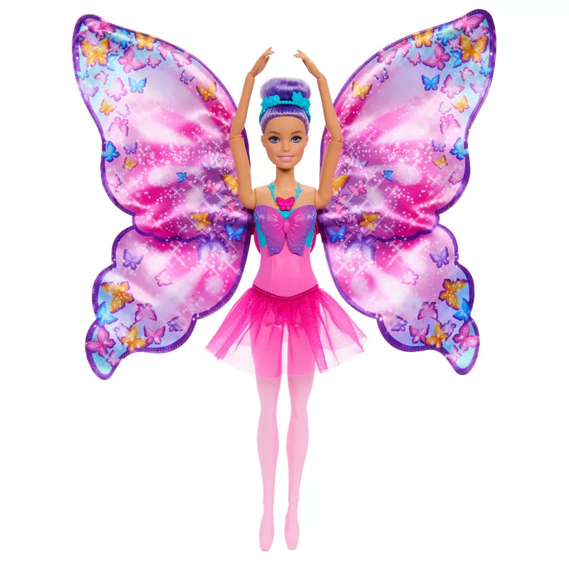 Lalka Barbie Dance and Flutter z 2-w-1 transformacją z tancerki w motyla, fioletowe włosy
