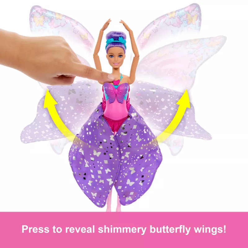 Lalka Barbie Dance and Flutter z 2-w-1 transformacją z tancerki w motyla, fioletowe włosy