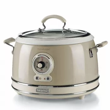 Ariete 2904 Rice Cooker - Elektryczny ryżowar z ceramiczną misą - Domowe Sushi - Wielofunkcyjny - Vintage Line - 3,5 L - 650 W - Beżowy