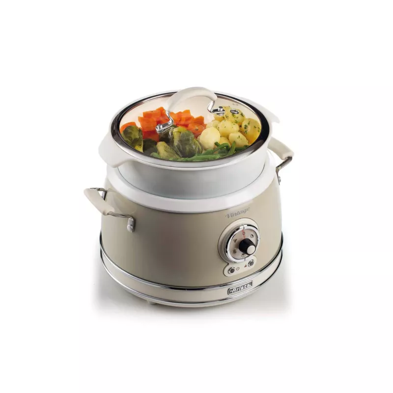 Ariete 2904 Rice Cooker - Elektryczny ryżowar z ceramiczną misą - Domowe Sushi - Wielofunkcyjny - Vintage Line - 3,5 L - 650 W - Beżowy