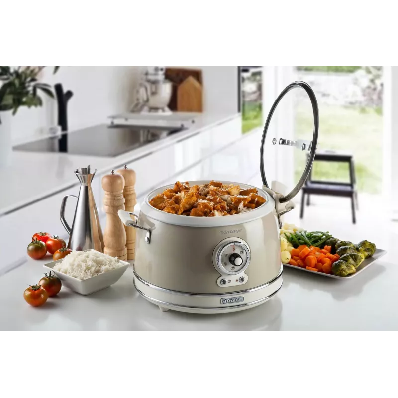 Ariete 2904 Rice Cooker - Elektryczny ryżowar z ceramiczną misą - Domowe Sushi - Wielofunkcyjny - Vintage Line - 3,5 L - 650 W - Beżowy