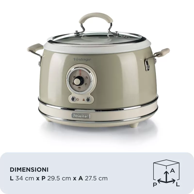 Ariete 2904 Rice Cooker - Elektryczny ryżowar z ceramiczną misą - Domowe Sushi - Wielofunkcyjny - Vintage Line - 3,5 L - 650 W - Beżowy