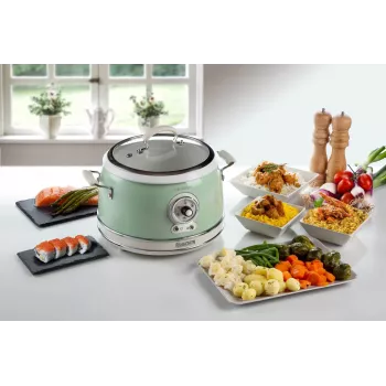Ariete 2904 Rice Cooker - Elektryczny ryżowar z ceramiczną misą - Domowe Sushi - Wielofunkcyjny garnek do gotowania - Vintage Line - 3,5 L - 650 W - Zielony
