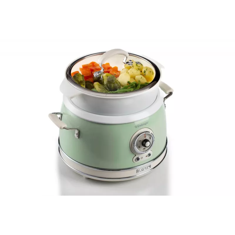Ariete 2904 Rice Cooker - Elektryczny ryżowar z ceramiczną misą - Domowe Sushi - Wielofunkcyjny garnek do gotowania - Vintage Line - 3,5 L - 650 W - Zielony