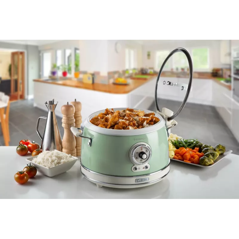 Ariete 2904 Rice Cooker - Elektryczny ryżowar z ceramiczną misą - Domowe Sushi - Wielofunkcyjny garnek do gotowania - Vintage Line - 3,5 L - 650 W - Zielony