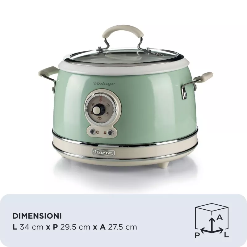 Ariete 2904 Rice Cooker - Elektryczny ryżowar z ceramiczną misą - Domowe Sushi - Wielofunkcyjny garnek do gotowania - Vintage Line - 3,5 L - 650 W - Zielony