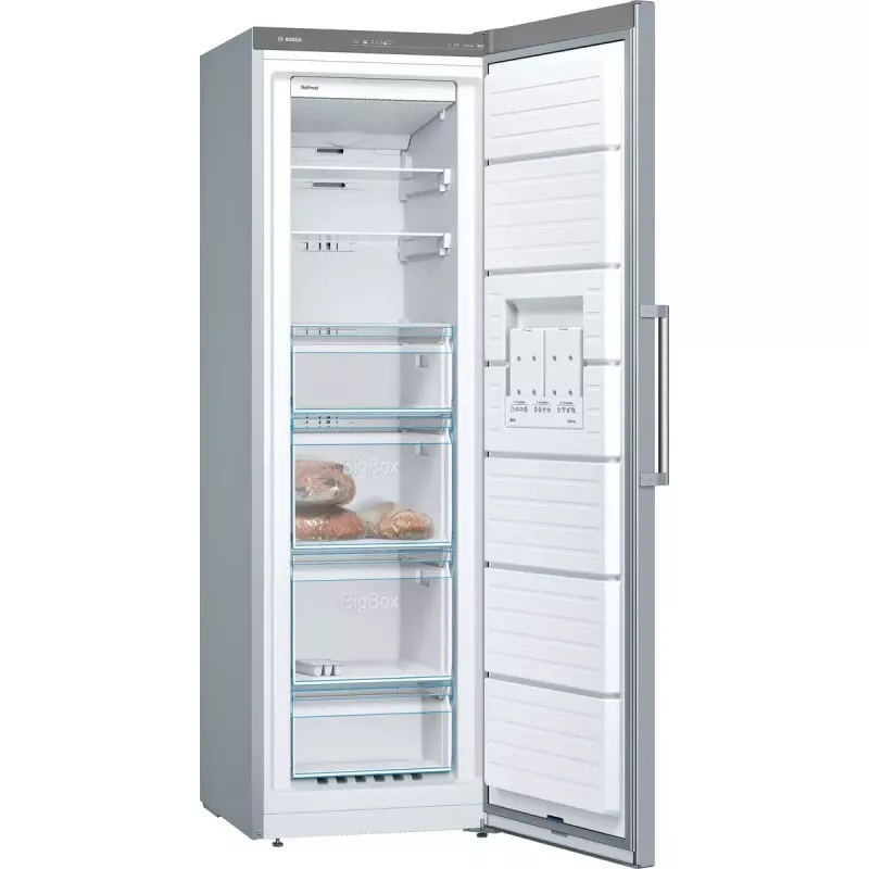 Zamrażarka pionowa Bosch Serie 4 GSN36VLEP — 242 L, NoFrost, klasa E, 39 dB, stal nierdzewna