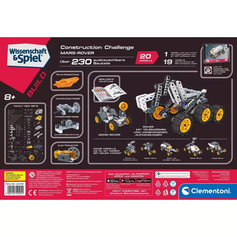 Zabawka konstrukcyjna Clementoni Mars Rover 59295 Zestaw konstrukcyjny STEM — edukacyjny model do samodzielnego montażu