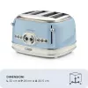 Toster Ariete 156 Vintage na 4 kromki, 1600 W, 6 poziomów opiekania, stal nierdzewna malowana w kolorze pastelowego błękitu, bez koszyków do kanapek. Niebieski