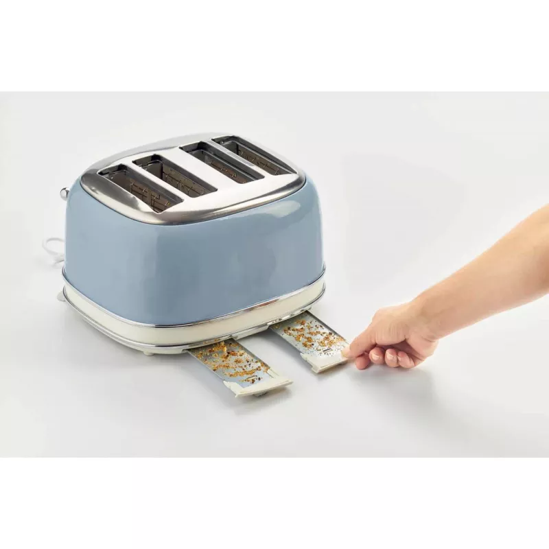 Toster Ariete 156 Vintage na 4 kromki, 1600 W, 6 poziomów opiekania, stal nierdzewna malowana w kolorze pastelowego błękitu, bez koszyków do kanapek. Niebieski