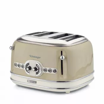 Ariete 156 4 Slice Vintage Toaster, 1600 W, 6 poziomów opiekania, stal nierdzewna malowana w kolorze pastelowego beżu, bez koszyków do kanapek