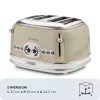 Ariete 156 4 Slice Vintage Toaster, 1600 W, 6 poziomów opiekania, stal nierdzewna malowana w kolorze pastelowego beżu, bez koszyków do kanapek
