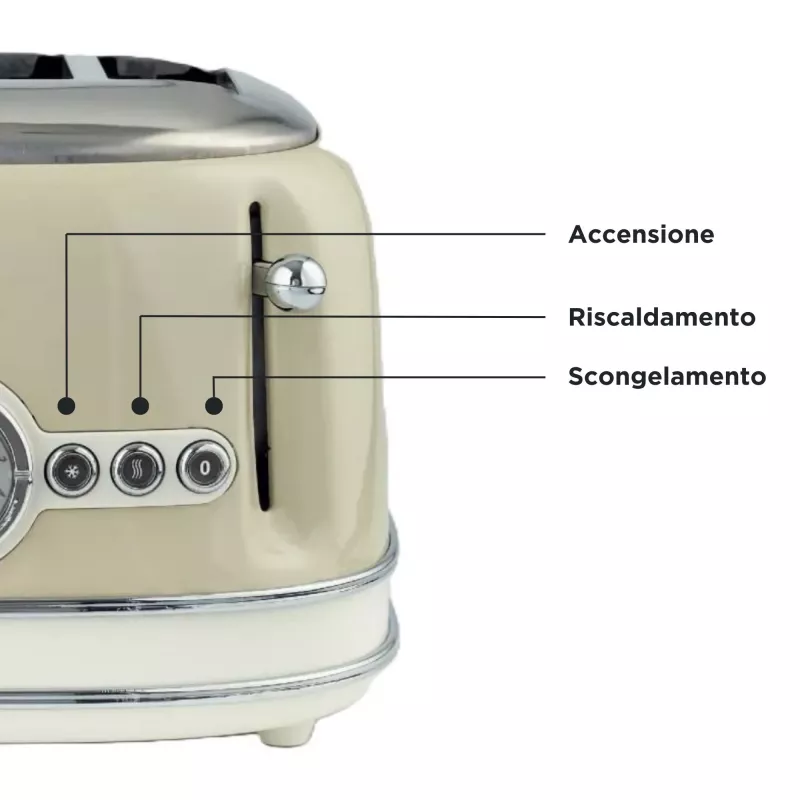 Ariete 156 4 Slice Vintage Toaster, 1600 W, 6 poziomów opiekania, stal nierdzewna malowana w kolorze pastelowego beżu, bez koszyków do kanapek