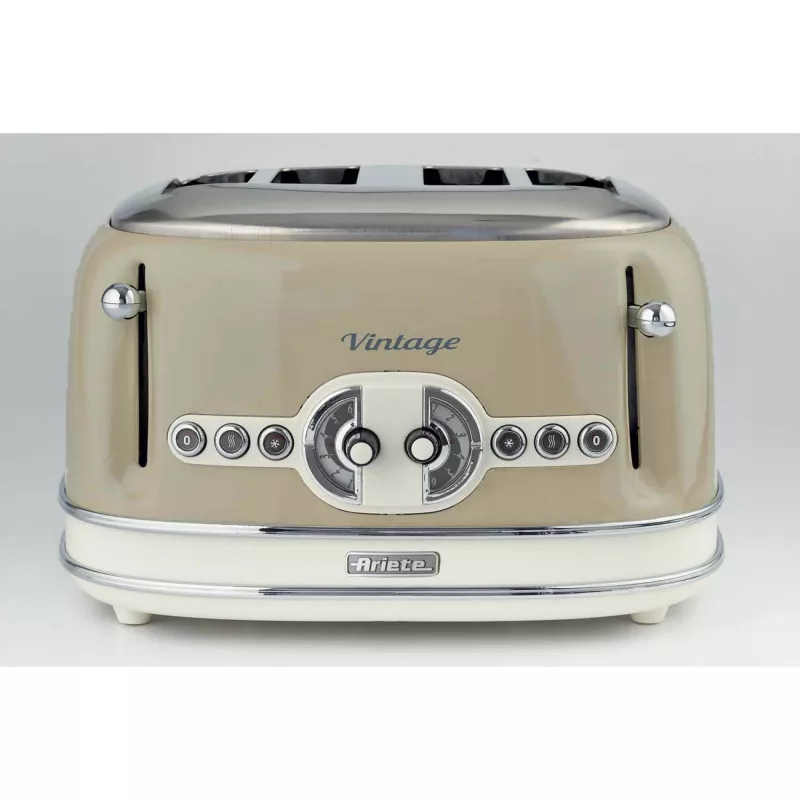 Ariete 156 4 Slice Vintage Toaster, 1600 W, 6 poziomów opiekania, stal nierdzewna malowana w kolorze pastelowego beżu, bez koszyków do kanapek