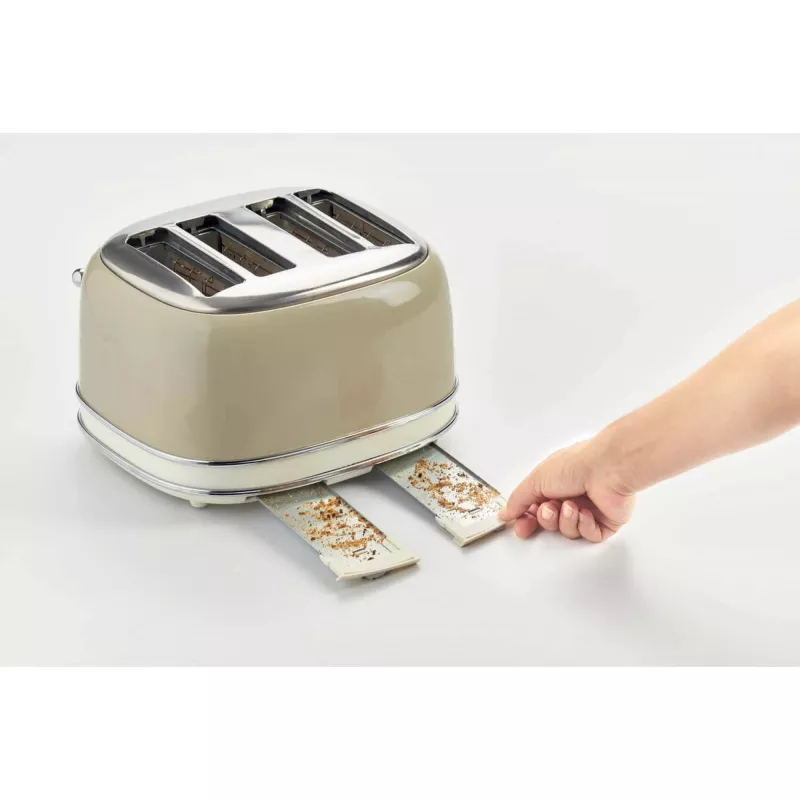 Ariete 156 4 Slice Vintage Toaster, 1600 W, 6 poziomów opiekania, stal nierdzewna malowana w kolorze pastelowego beżu, bez koszyków do kanapek