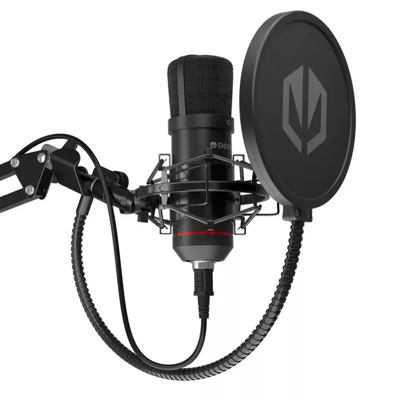 Mikrofon komputerowy ENDORFY Solum — przewodowy kardioidalny mikrofon USB-C, 16-bit/48 kHz, 18–21000 Hz, montaż na biurko, kabel 2,9 m, wyjście słuchawkowe, filtr pop